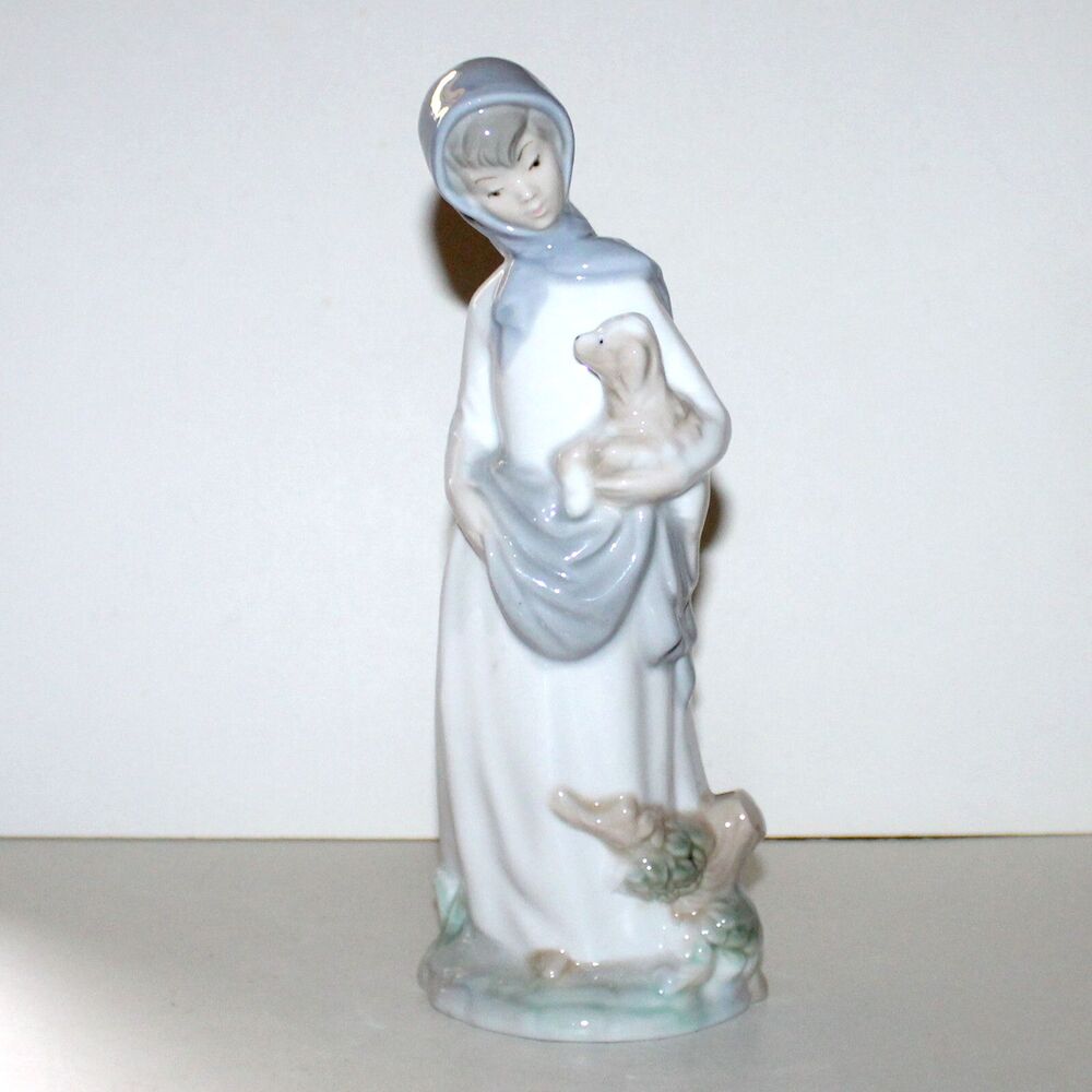 Vintage Porman Export Figurine Girl with Dog Spain porcelain 10" pastel colors
